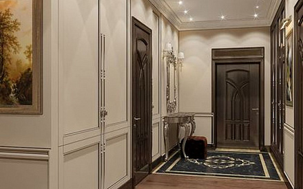 Дизайн интерьера коридора в четырёхкомнатной квартире 163 кв.м в классическом стиле3