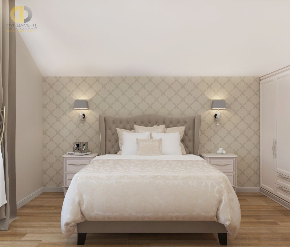 Спальня в стиле дизайна классицизм по адресу МО, Серпуховский р-н, д. Правое Ящерево, 2019 года