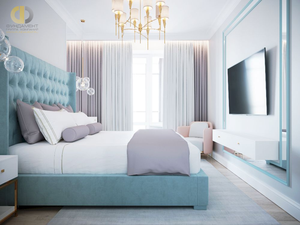 Спальня в стиле дизайна классицизм по адресу г. Москва, Лазоревый проезд, 1а, 2019 года