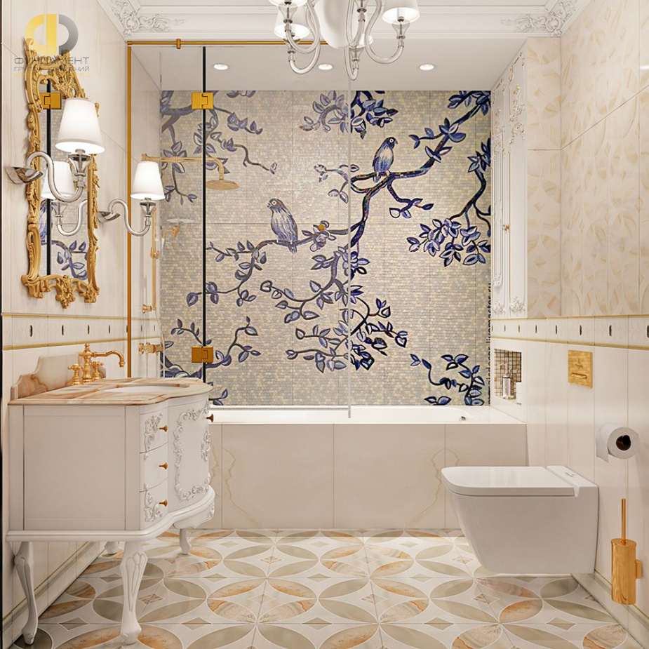 Дизайн интерьера ванной в четырёхкомнатной квартире 144 кв. м в стиле классицизм 29