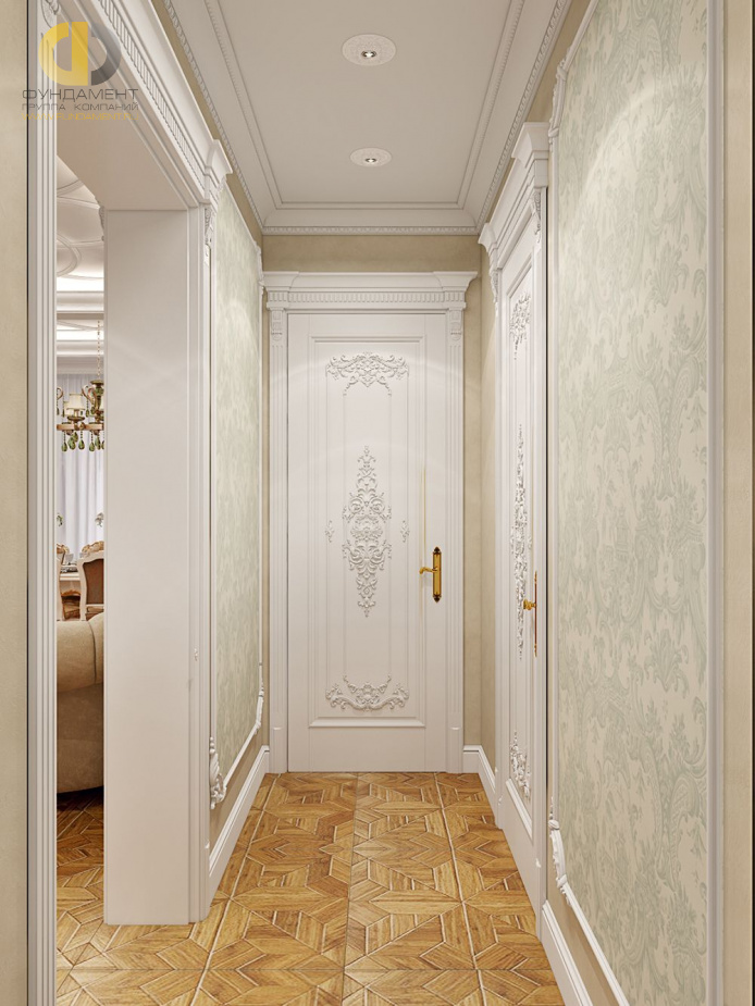 Дизайн интерьера коридора в четырёхкомнатной квартире 144 кв. м в стиле классицизм 32