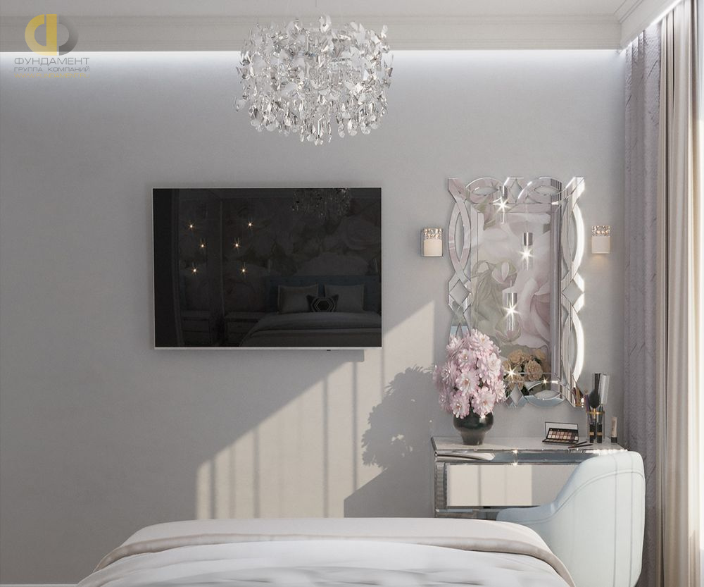 Спальня в стиле дизайна неоклассика по адресу г. Москва, ул. Черняховского, д. 19, 2019 года