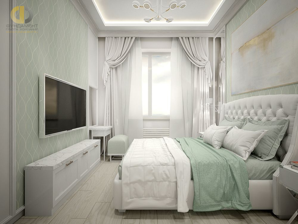 Спальня в стиле дизайна неоклассика по адресу МО, г. Красногорск, ул. Согласия, д. 19, 2018 года