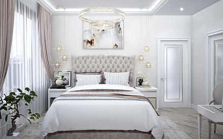 Дизайн интерьера спальни в трёхкомнатной квартире 74 кв.м в современном стиле с элементами ар-деко7