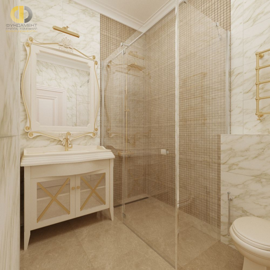 Дизайн интерьера ванной в трёхкомнатной квартире 102 кв.м в стиле современная классика2