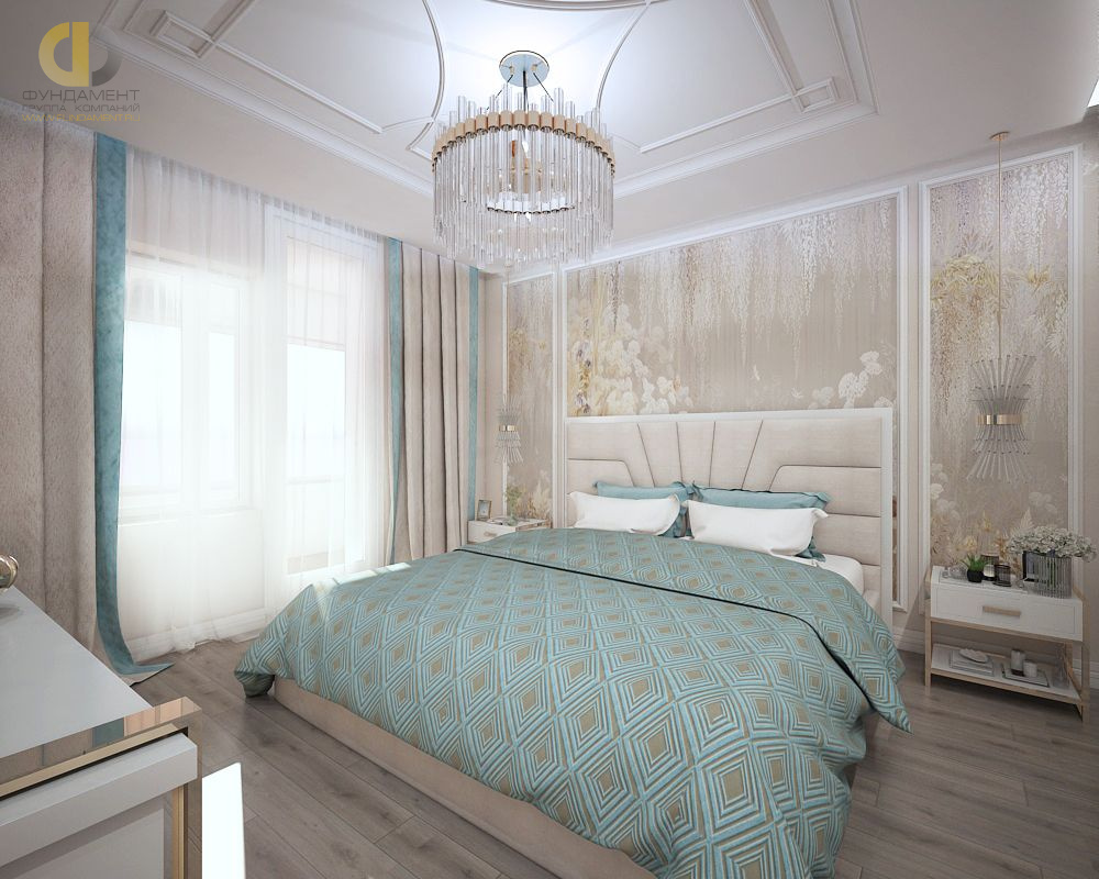 Дизайн интерьера спальни в четырёхкомнатной квартире 121 кв.м в стиле неоклассика с элементами ар-деко10