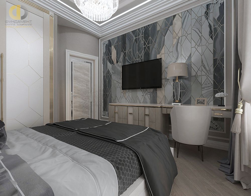 Спальня в стиле дизайна барокко по адресу г. Москва, Ленинградский проспект, дом 29, 2021 года