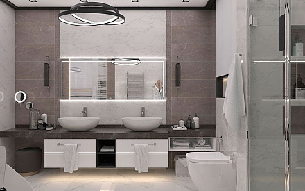 Дизайн интерьера ванной в трёхкомнатной квартире 132 кв.м в современном стиле 31