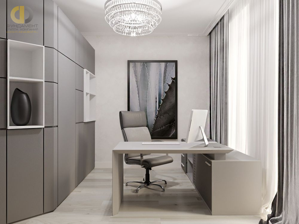 Дизайн кабинета в светло-сером цвете - фото