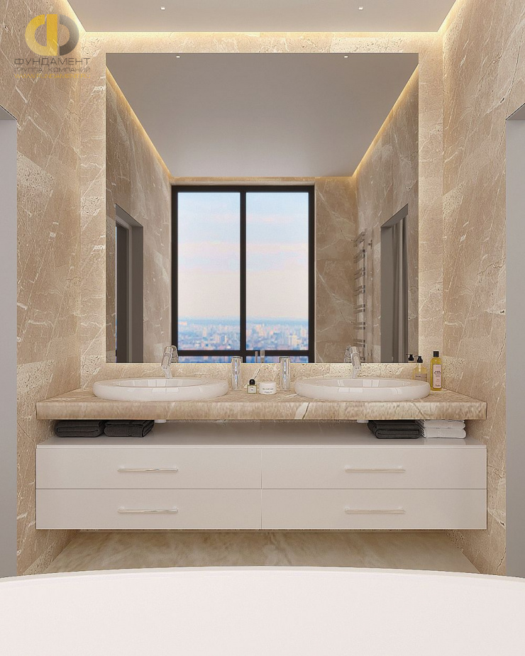 Дизайн интерьера ванной в двухкомнатной квартире 65 кв.м в стиле неоклассика3