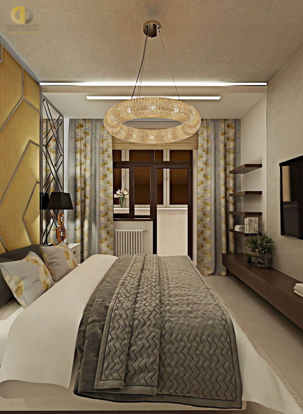 Спальня в стиле дизайна арт-деко (ар-деко) по адресу г. Москва, ул. Серпуховской Вал, д. 19/21, 2019 года