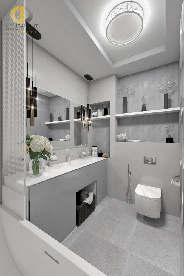 Дизайн интерьера ванной в четырёхкомнатной квартире 122 кв.м в стиле ар-деко
