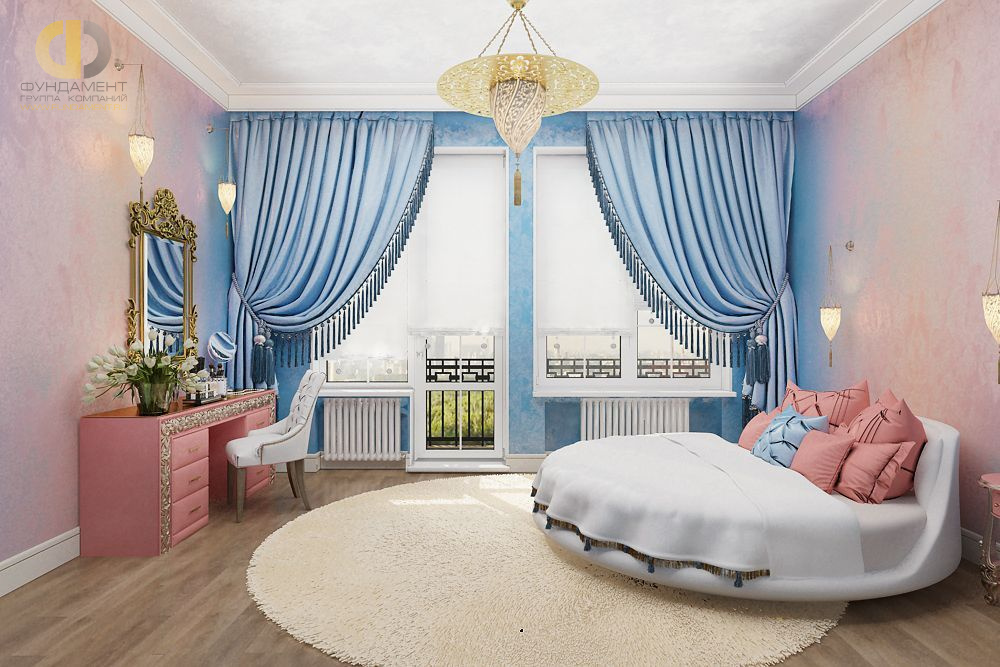 Спальня в стиле дизайна эклектика по адресу г. Москва, ул. Серафимовича, д. 2, 2018 года