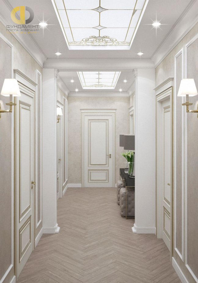 Дизайн интерьера коридора в 5-комнатной квартире 245 кв.м в стиле неоклассика