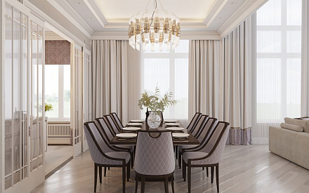 Дизайн интерьера столовой в доме 171 кв.м в стиле современная классика7