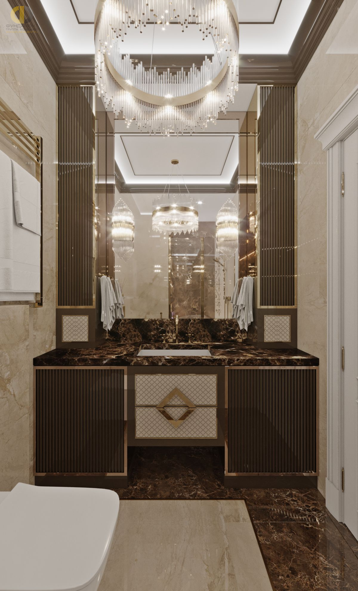 Ванная в стиле дизайна классицизм по адресу г. Москва, Хорошевское шоссе, дом 25А, стр. 1, 2021 года