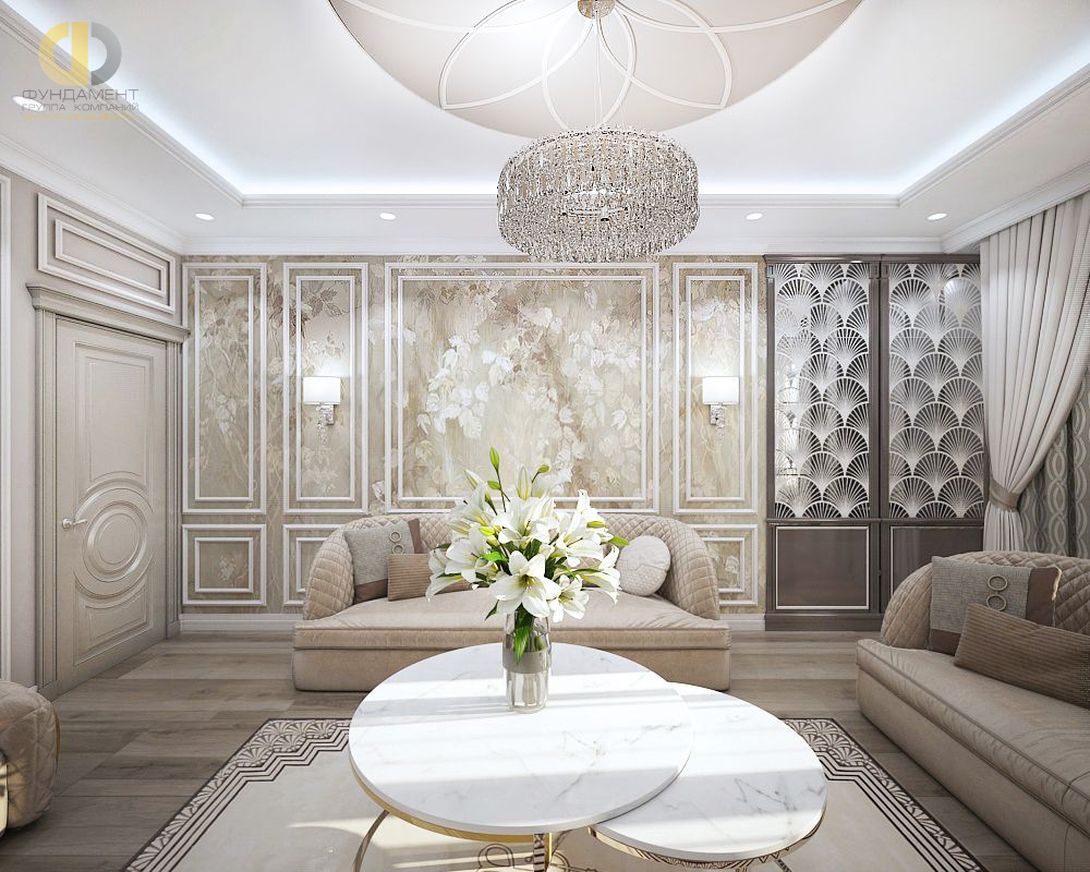 Дизайн интерьера гостиной четырёхкомнатной квартире 142 кв. м в стиле неоклассика 9
