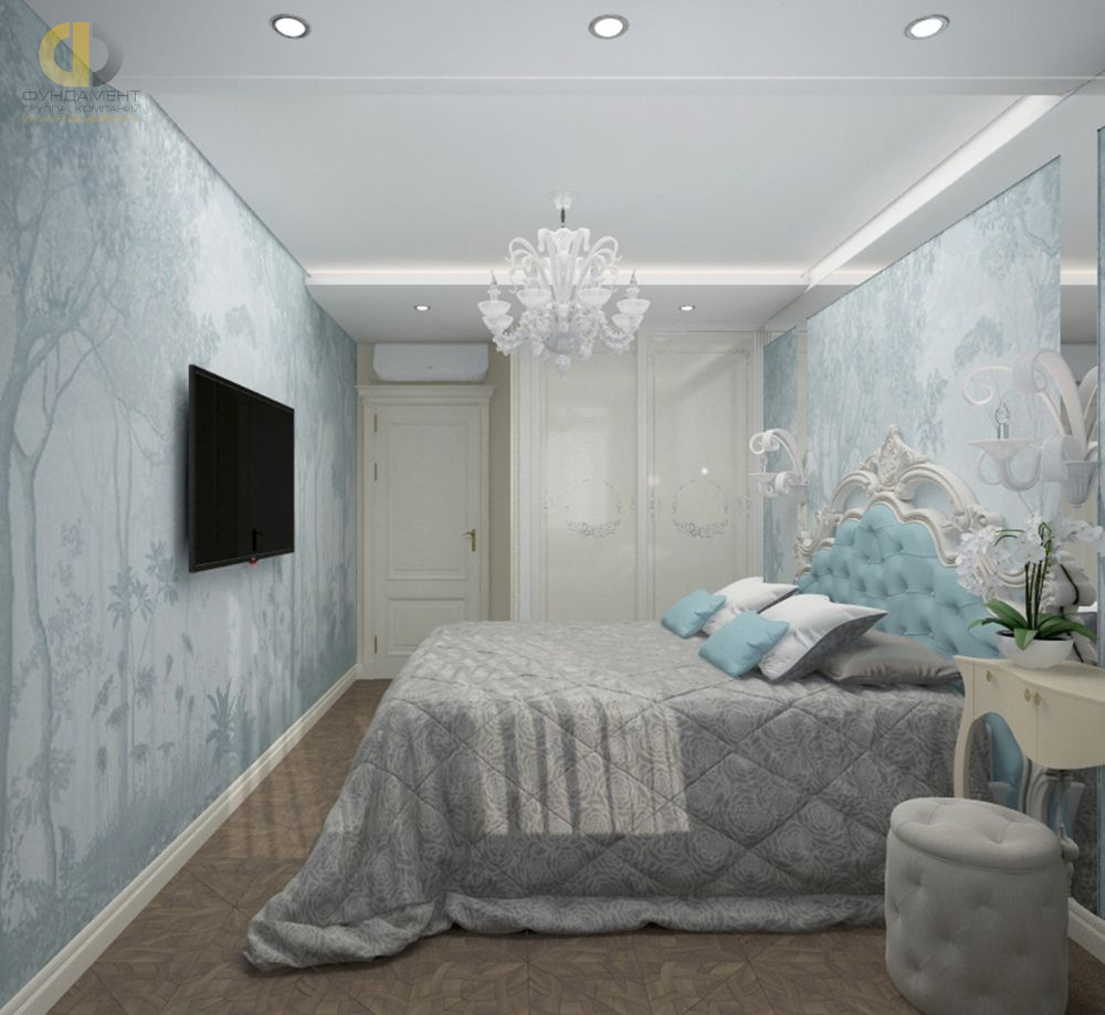 Спальня в стиле дизайна классицизм по адресу г. Москва, ул. Полина Осипенко, д. 8, корп. 1, 2018 года
