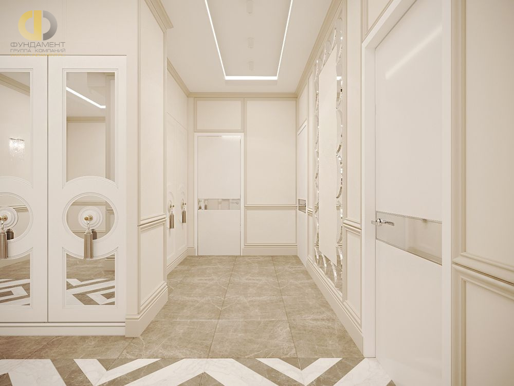 Дизайн интерьера коридора в четырёхкомнатной квартире 124 кв.м в стиле неоклассика с элементами ар-деко4