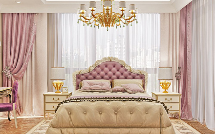 Дизайн интерьера спальни в четырёхкомнатной квартире 144 кв. м в стиле классицизм 2