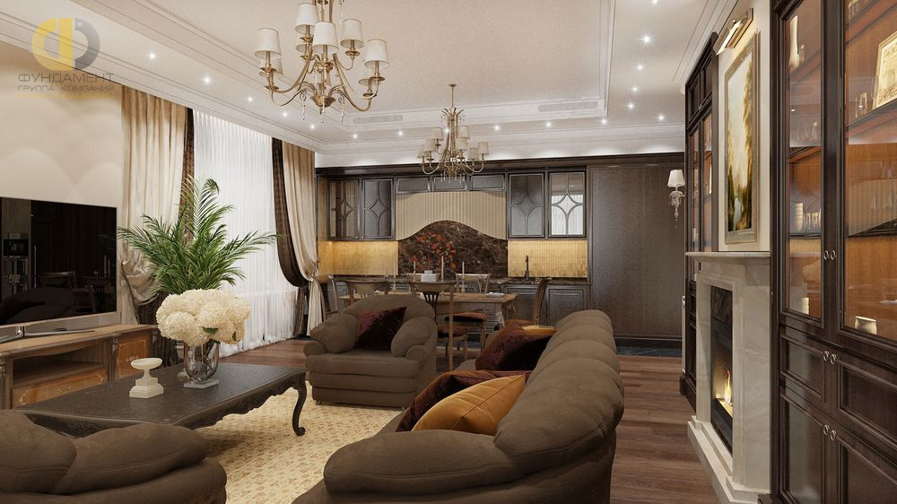 Дизайн интерьера гостиной в четырёхкомнатной квартире 163 кв.м в классическом стиле13