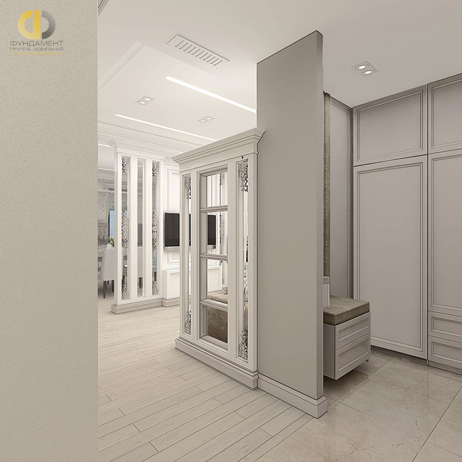 Дизайн интерьера коридора в трёхкомнатной квартире 107 кв.м в стиле неоклассика8