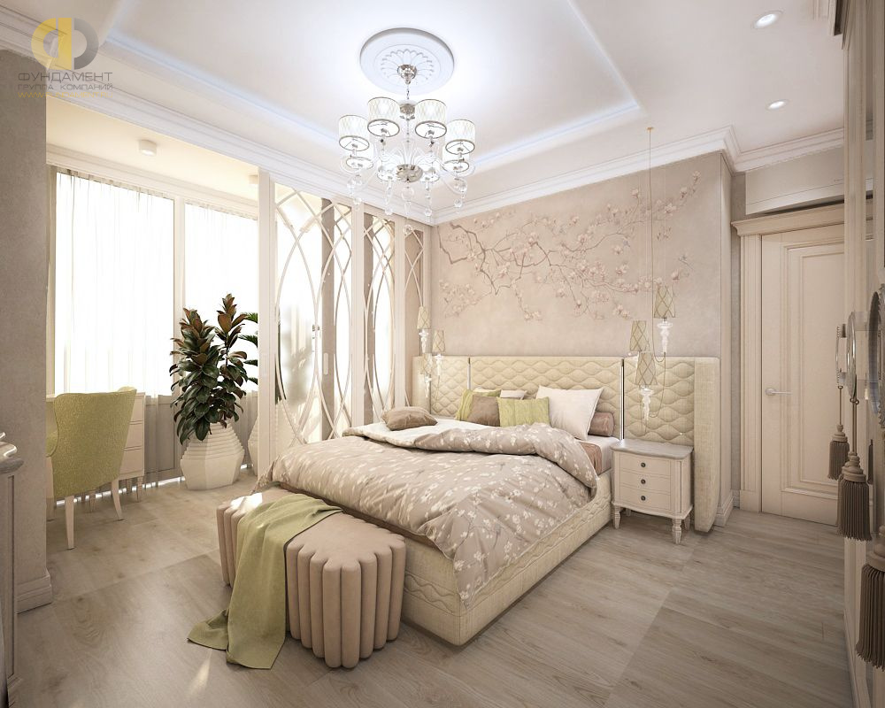 Спальня в стиле дизайна классицизм по адресу г. Москва, ул. Феодосийская, д. 7, 2019 года
