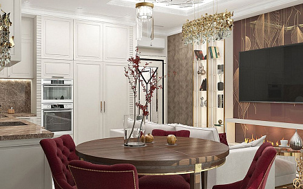 Дизайн интерьера кухни в четырёхкомнатной квартире 114 кв. м в стиле ар-деко и неоклассика 37