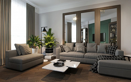 Дизайн интерьера гостиной в двухкомнатной квартире 64 кв.м в стиле ретро10