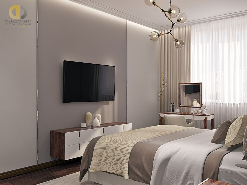 Спальня в стиле дизайна современный по адресу г. Москва, ул. Авиационная, д. 77, 2019 года