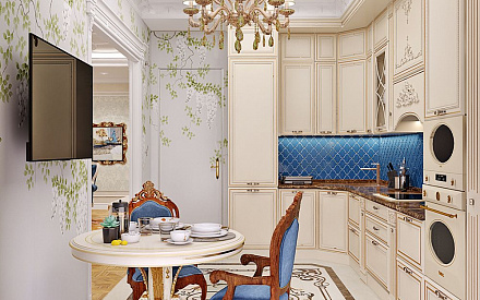 Дизайн интерьера кухни в четырёхкомнатной квартире 144 кв. м в стиле классицизм 34
