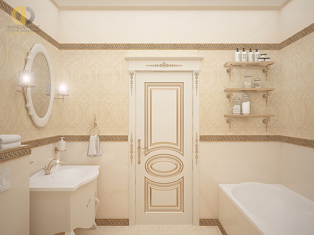 Дизайн интерьера ванной в трёхкомнатной квартире 101 кв. м в стиле классицизм 29