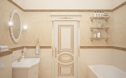 Дизайн интерьера ванной в трёхкомнатной квартире 101 кв. м в стиле классицизм 29