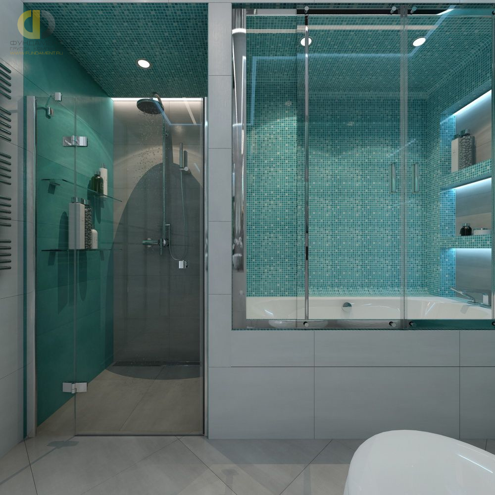 Дизайн ванной в синем цвете - фото