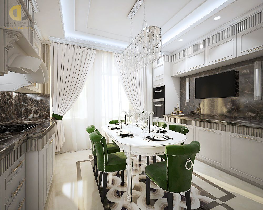 Дизайн интерьера кухни четырёхкомнатной квартире 142 кв. м в стиле неоклассика 15