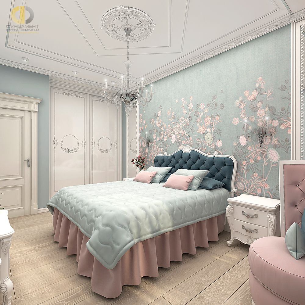 Спальня в стиле дизайна классицизм по адресу МО, г. Одинцово, ул. Сколковская, д. 3В, 2018 года