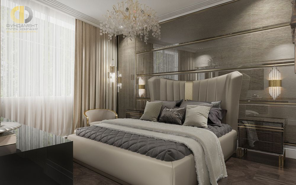 Спальня в стиле дизайна арт-деко (ар-деко) по адресу г. Москва, ул. Профсоюзная, д. 64, корп. 2, 2018 года
