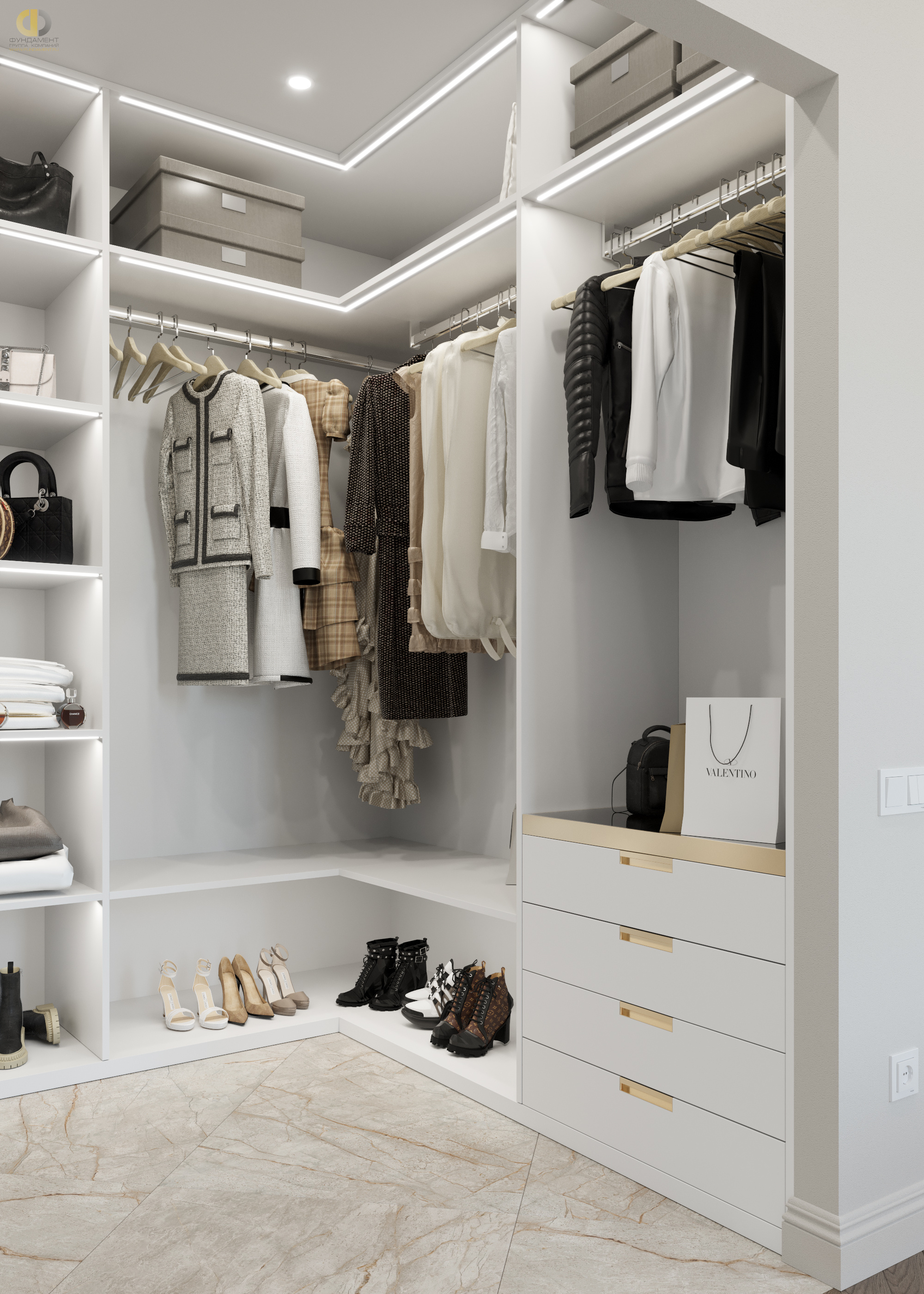 Какими бывают гардеробные комнаты, фото примеров