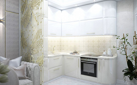 Дизайн интерьера кухни в трёхкомнатной квартире 74 кв.м в современном стиле с элементами ар-деко5