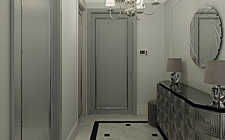 Дизайн интерьера коридора в трёхкомнатной квартире 98 кв.м в стиле современная классика4
