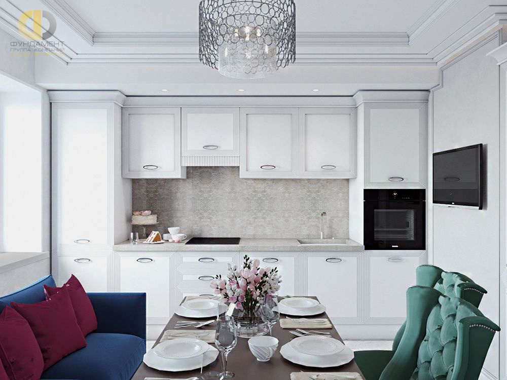 Дизайн интерьера кухни в двухкомнатной квартире 81 кв.м в стиле неоклассика с элементами ар-деко7