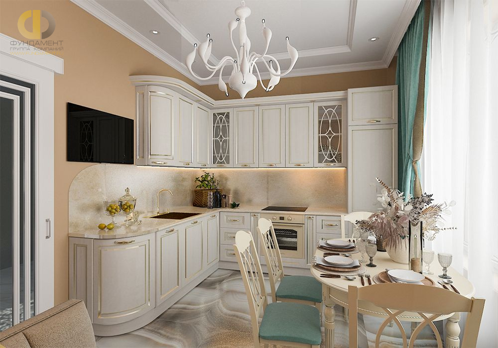 Кухня в стиле дизайна неоклассика по адресу г. Москва, пр-д Невельского, д. 3, корп. 2, 2020 года