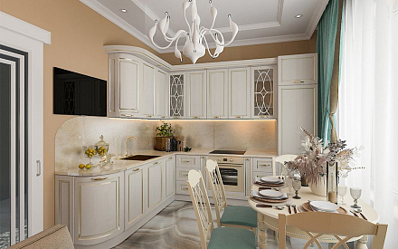 Дизайн интерьера кухни в 2-комнатной квартире 71 кв. м в стиле неоклассика 8