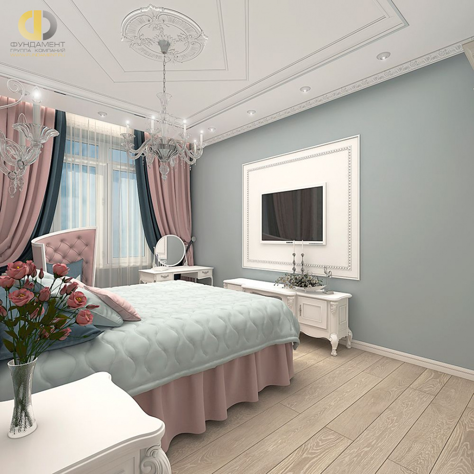 Дизайн интерьера спальни в трехкомнатной квартире 87 кв.м в классическом стиле