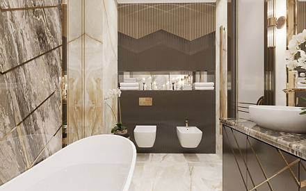 Дизайн интерьера ванной в 3-комнатной квартире 92 кв. м в стиле эклектика 18