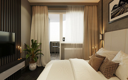 Дизайн интерьера спальни в трёхкомнатной квартире 75 кв.м в стиле минимализм10