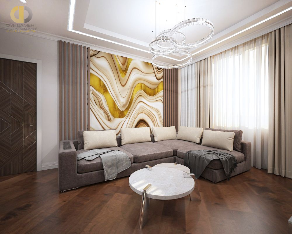 Дизайн интерьера гостиной в четырёхкомнатной квартире 115 кв.м в современном стиле3