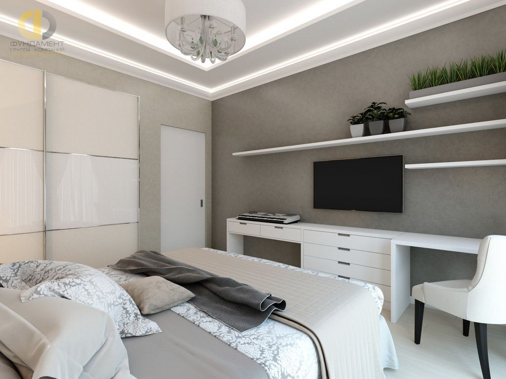 Спальня в стиле дизайна современный по адресу г. Москва, ул. Смоленская наб. д. 2, 2018 года