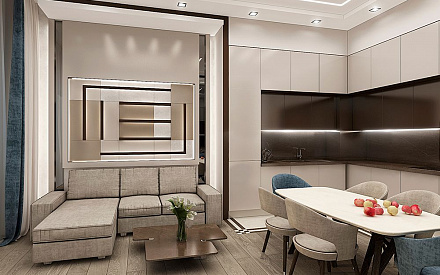 Дизайн интерьера гостиной в 3-комнатной квартире 100 кв. м в современном стиле