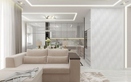 Дизайн интерьера гостиной в трёхкомнатной квартире в эко-стиле
